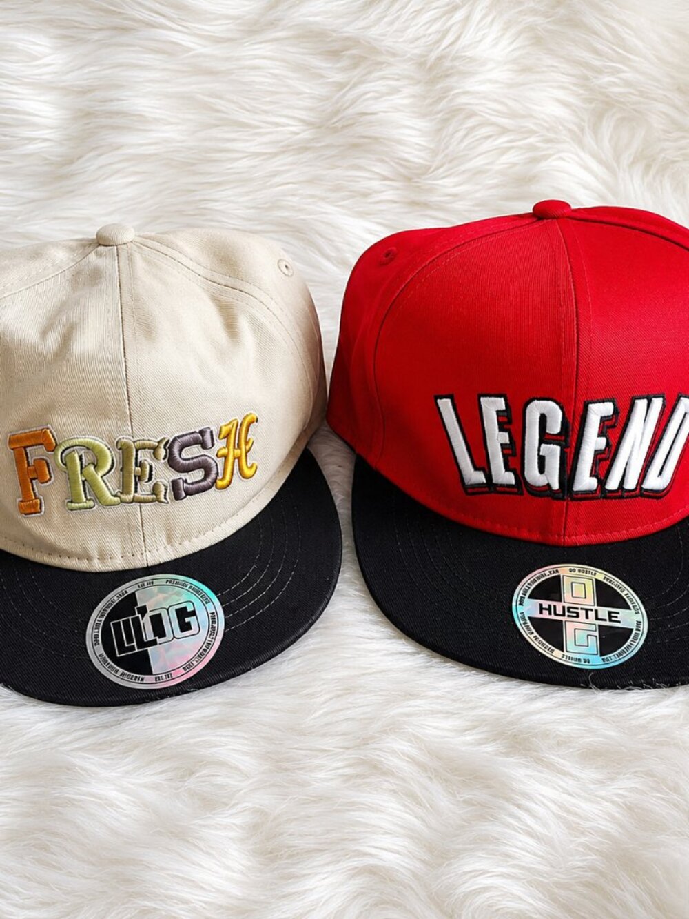 Hustle Red/Black & LIL'OG Cream Snapback Hat Cap SZ (One Size)